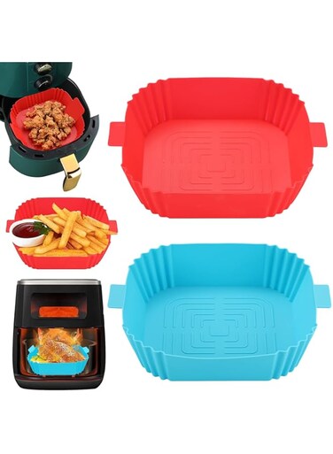 GENHY Air Fryer Silicone Liners,Reusable Air Fryer Silicone Pot - for 7 .6L,Safe Air Fryers Oven Accessories Non Stick Easy Cleaning Food (7.8 inch,2 Pack)