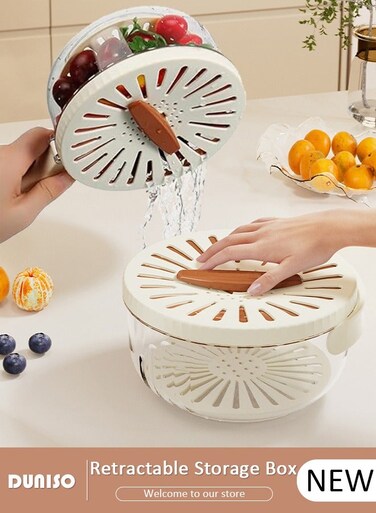 Multifunctional Drain Basket, Drainage Basket Funnel Strainer, Household Kitchen Strainer Bowl with Lid,Transparent Drain Basket with Folding Handle for Salad Mixing, Fruit Washing, Vegetable Draining, and Food Storage