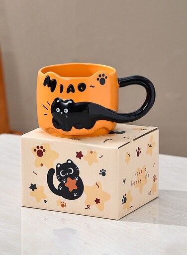 Mug, Cute Little Black Cat, For Coffee Tea Cold Drinks, Microwave &amp; Dishwasher Safe, 380Ml
