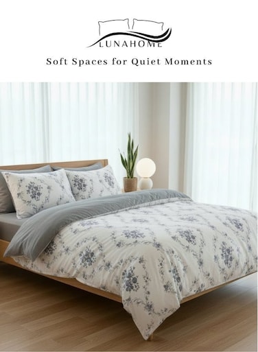 Home 6 Piece Queen Size Bedding Set: 1 Duvet cover - 200*230cm.; 1 Flat sheet - 230*250cm.; 4 Pillow covers - 50*75cm. Without filling Bohemian with Blue Flowers Design.