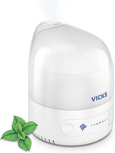 Vicks Personal Cool Mist Ultrasonic Humidifier - Small, Easy To Use, Quiet - Constant Mist Output - Home, Office, Nursery Use, Essential Oil Vapopad Included - Up To 5H - Vul510E1