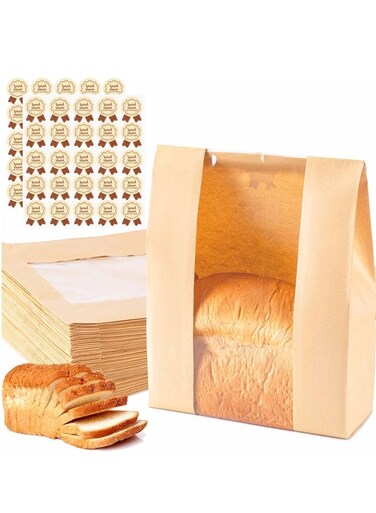 Sourdough Paper Bread Bags for Homemade Bread with Window, Includes 50PCS Label Seal Stickers for Food Storage