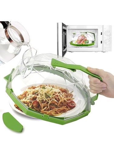Azonee Microwave Splatter Cover for Food, Clear 10 Inch Microwave Splatter Cover with Water Storage Box, Handle and Steam Vents, Easy Grip BPA-Free Plate Cover Guard Lid Home Kitchen Essential Gadgets