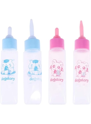 ELECDON Newborn Pet Feeder, Pet Milk Feeding Bottle, Nurser Bottle Nursing Feeding Botte Water Milk Feeder for Puppy Squirrel Kittens Hamster Small Animals, 4 Pcs (Blue and Pink)