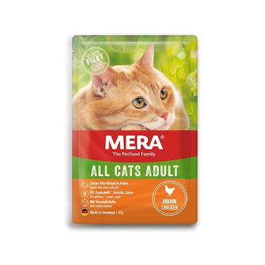 طعام رطب للقطط البالغة من ميرا - خالٍ من الحبوب، لذيذ ومستدام، بدون إضافات صناعية (12 × 85 جم، دجاج)