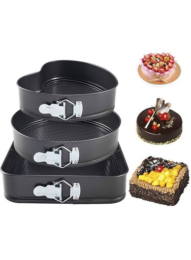 Pieces Non Stick Removable Bottom Round Heart Square Shape Cake Mold Set Black