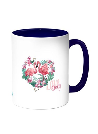 Couple Love Flamingo Printed Coffee Mug White/Dark Blue