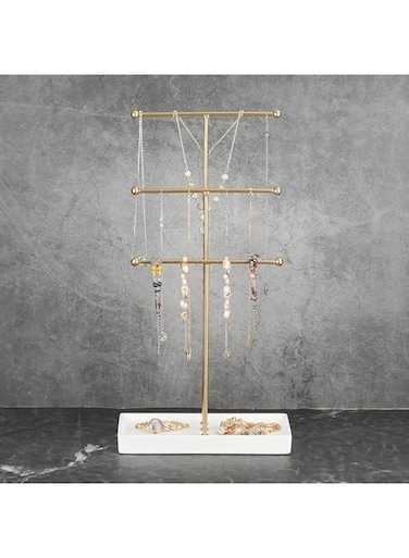 3-Tier Gold Metal T-Bar Jewelry Organizer Stand,layered Jewelry Rack Organizers For Necklaces,Bracelets, Rings, Organizers Trays With Bases Display Holder Tiere