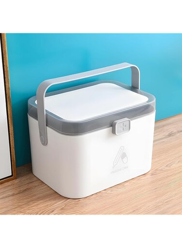 Bolivia's First Aid Box, White Portable Plastic Medicine Storage Cabinet with Removable Tray, Multi-Layer Home Medicine Box with Handle, Medicine Organizer Pill Case for Family, Travel and Office