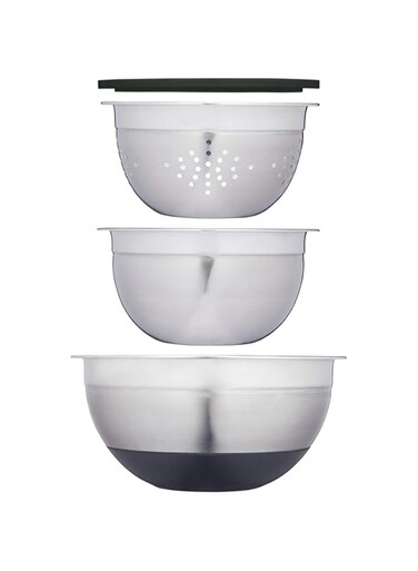 Master Class Bowl Set, Mixing Bowl, Colander and Lid, Smart Space, Stainless Steel, Set of 3