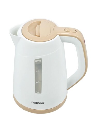 Geepas Electric Kettle, Plastic Kettle with Handle  Boil Dry Protection   360 Degree Rotational Base   Double Sides Water Window   Automatic Boiling Shut Off
