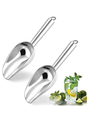 Herogo 3oz Mini ice Scoop Set of 2, Small Stainless Steel Scooper for Candy/Flour/Bean/Pet Food/ Ice Cube, Metal Utility Scoops for Kitchen Bar Party Wedding, Dishwasher Safe &amp; Heavy Duty