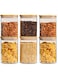 1CHASE 6Pcs Square Food Storage Jar With Airtight Bamboo Lid, Stackable Storage Containers for Kitchen and Pantry, Ideal for Coffee, Tea, Cookie, Candy, Nut, Spice, Grains, 900/1100 ML