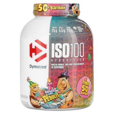 Dymatize ISO 100 Hydrolyzed whey protein isolate, Birthdaycake Pebbles, 5 LB