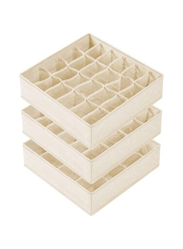Pack Sock Underwear Drawer Organizer Dividers, 64 Cell Fabric Foldable Cabinet Dresser Closet Organizers and Storage Boxes for Organizing Socks, Underwear, Ties (16+24+24 Cell, Beige)