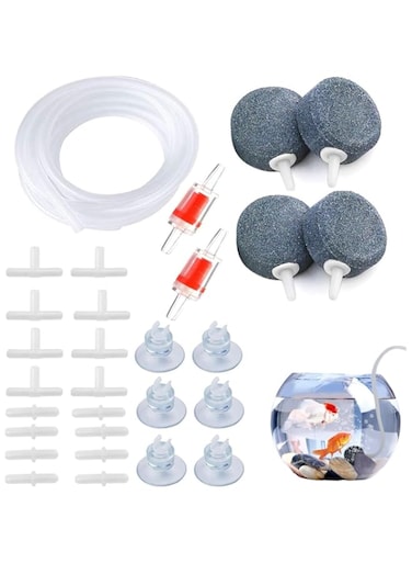 KWSLIN Aquarium Air Pump Accessories Kit, Nano Air Stone, Airline Tubing, Check Valves and Fish Tank Suction Cups, I and T Shape Connector, Increase Oxygen in Fish Tanks and Aquaponic Pumps
