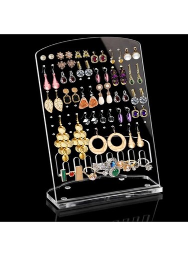 Goaste Acrylic 120 Holes Earring Holder, Clear Earring Display Stand, Ear Studs Display Stand with Acrylic Base, Earring Organizer Display Pegboard with 8 Pieces Ring Holder for Selling, Retail, Show