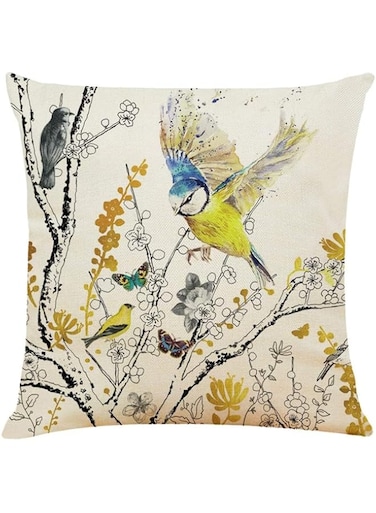 Khazna Decorative Throw Pillow Covers 18x18 inches Set of 4 Birds Butterfly and Plant Cushion Covers 45cm x 45cm Boho Linen Square Throw Pillow Cases for Living Room Sofa Couch Bed Pillowcases (khaki)