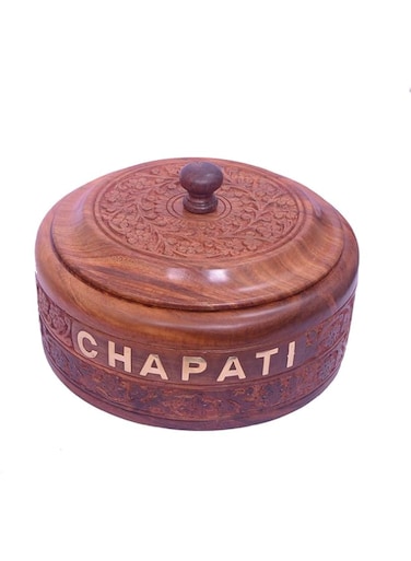 Garden Of Arts Wooden handmade Carving 7*7 Inches Chapati Box Round shape with inner of Stainless Steel