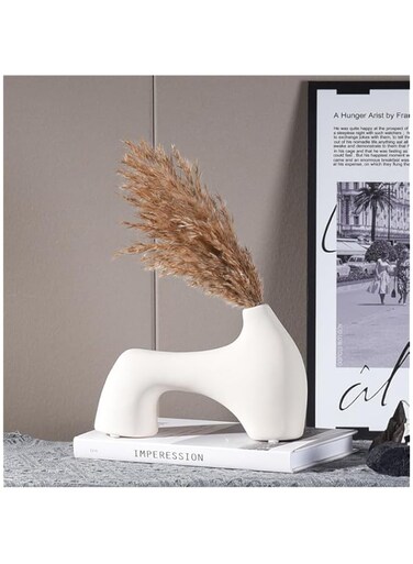 ULINEN White Ceramic Vase, Modern Simple Ceramic Art Vase, Matte Design for Pampas Grass and Flowers, Decorative Vase for Living Room Desktop Home Decoration (A)