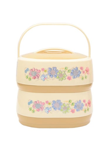 Springs Hot and Cold 2-Layer Food Container, Cream Springs Hot and Cold 2-Layer Food Container - Cream Floral, 3 Liter