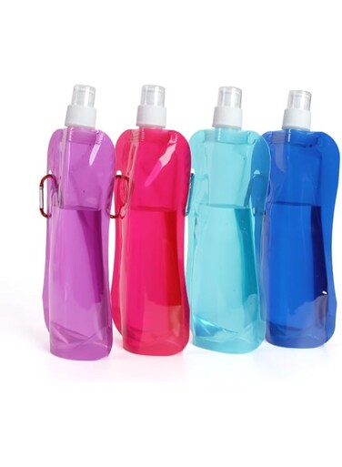 ALMEKAQUZ 4Pcs Collapsible Water Bottle, 480ML Colorful Foldable Water Bottles Pouch Liquor or Drinks Reusable, Flat Water Bottle for Outdoor Sports Biking Hiking