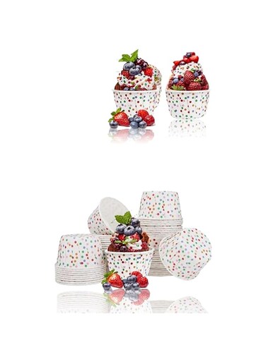 Sweet seven Vibrant Coloured Dot Cupcake Cases - Disposable Baking Cups for Muffins, Weddings, and Birthdays- Pack of 100