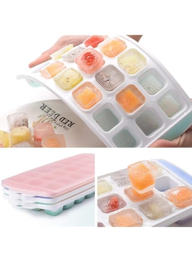 ELECDON Ice Cube Trays 3 Packs Flexible Silicone Ice Trays with Spill-Resistant Lids Easy Release Ice Trays Make 63 Ice Cube, BPA Free,Stackable,Dishwasher Safe