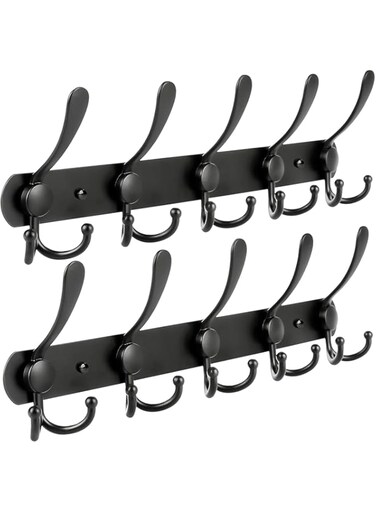 OSYA Wall Mounted Coat Hooks, 2 Pack 15 Hooks Stainless Steel Wall Coat Hook Rail for Coat Hat Towel Purse Robes Mudroom Bathroom Entryway