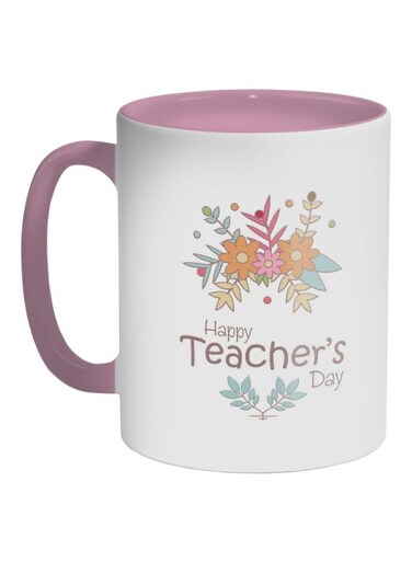Happy Teachers Day Printed Coffee Mug Pink/White/Orange 325ml