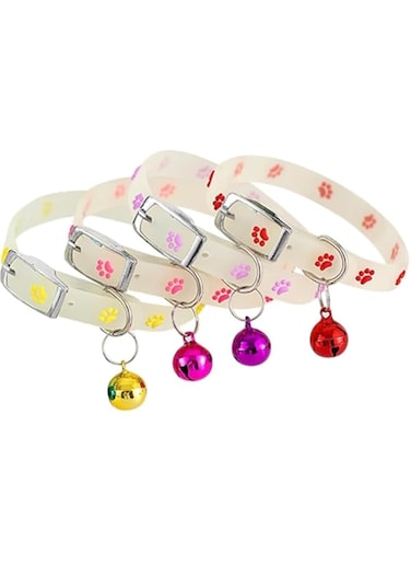 Adjustable Cat Collar with Bell &ndash; Glow-in-the-Dark, Soft &amp; Durable, Safety Buckle &ndash; Pack of 4 (Multicolor)