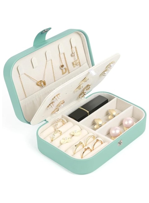 Blythornix Jewelry Box for Women, PU Leather Mini Travel Portable Display Jewelry Storage Organizer Girl Jewelry Case for Rings, Earrings, Necklace, Bracelets, Small Jewelry Accessories Green