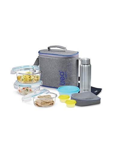 10-Piece Glass Lunch Box Set with Insulated Bag &amp; Dinning Mat - Includes 3 Round Food Containers (400ml Each), 750ml Steel Bottle, 200ml &amp; 2 Pcs (30ml Each) Boxes - All Fresh Premier