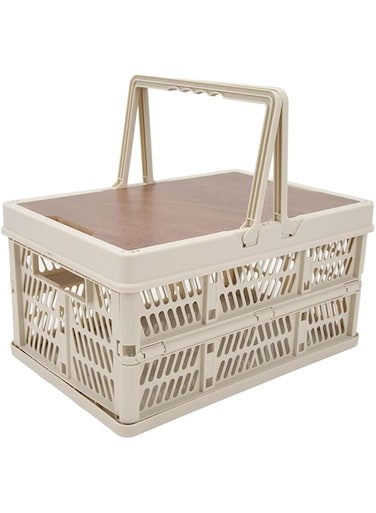 Picnic Basket, Foldable Camping Basket with Wooden Board, Waterproof Outdoor Picnic Organizer, Large Capacity, Collapsible Basket for Camping, Picnic, Home &amp; Car (Medium 30cm /