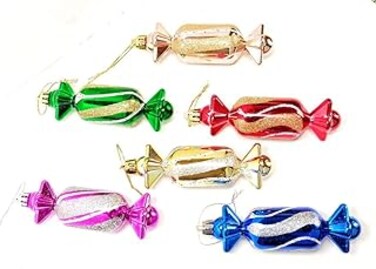 FAM 6pcs Christmas Tree Decoration - Christmas Candies Ornaments Glitter - Christmas Baubles Red - Christmas Ornaments Candies - Hanging Glitter Candy Cane Ornaments