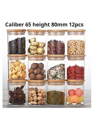 12 Piece Glass Storage Jar Set with Bamboo Lid 6 oz Glass Spice Jar Mini Glass Jars with Sealed Lids (250 ml)