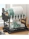 Dish Drying Rack 2 Tier Dish Rack drying rack kitchen Large Double Stainless Steel Dish Rack Foldable Rustproof Dish Rack Dish Drainer 42x29x29 cm - Black
