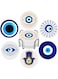 Azonee Ceramic Evil Eye Drink Coasters with Holder, Set of 6 Evil Eye Blue Coasters, Round Absorbent Cup Mat with Cork Base for Home Decor Tabletop Protection Suitable for Kinds of Cups