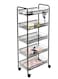 5-Tier Kitchen Storage Basket for Fruit Vegetables and Snacks. Metal Trolley Organizer With Lockable Wheels and Handle Wire Shelves Cart for Room Bathroom