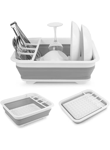 ZOUYO Collapsible Dish Drying Rack Portable Dish Drainer Dinnerware Organizer for Kitchen Counter RV Storage Campers