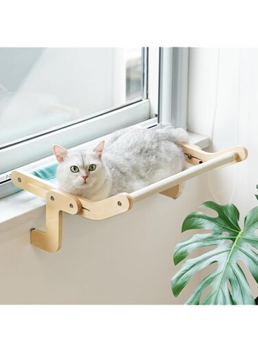 MEWOOFUN Cat Window Perch Lounge Mount Hammock Window Seat Bed Shelves for Indoor Cats No Drilling No Suction Cup (Blue/Grey)