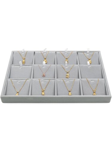 XHMQYC Jewelry Trays Organizer Storage Display Showcase Box Chests Holder for Ring Earring Necklace Bracelet Pendant 12 Grid Grey