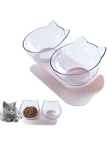 JMcall Double Cat Bowl with Raised Stand for Cats and Small Dogs (Multicolor)