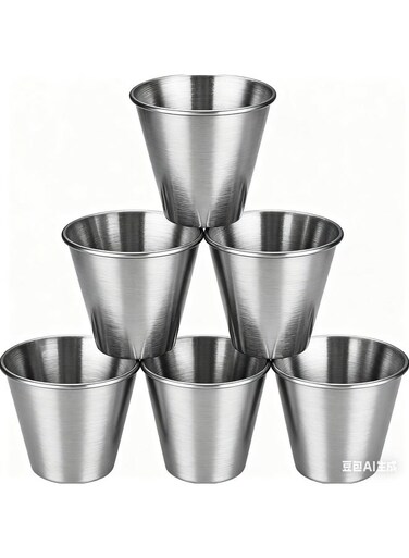 Ramekins Stainless Steel Condiment Sauce Cups, Metal Ramekins, Commercial Grade, Multifunctional, Ideal for All Hot and Cold Sauces, Individual Portion Cups (6, 2.5 oz)