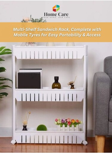 Home Care Sandwich Shelf &ndash; Detachable Toast Rack for Serving/Organization, Bread Toast Holder, Non-Toxic Plastic, 3-Tier Adjustable Kitchen Rack with Castor Wheels   Standing Shelf Units