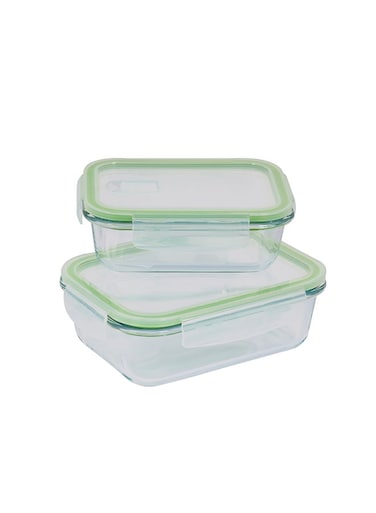 2-Piece Glass Container Set Green/Clear