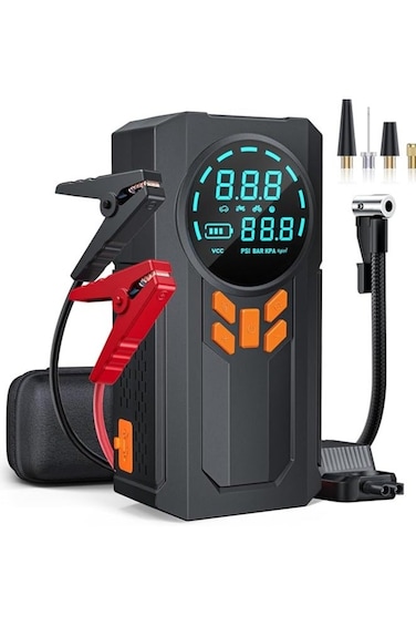 Jump Starter with Air Compressor, 5000A 160PSI Battery Jumper Starter Portable (9.0 Gas/8.0L Diesel), 12V Jump Box Car Battery Jump Starter with Smart Jumper Cables, LED Light, LCD Display-JN088D
