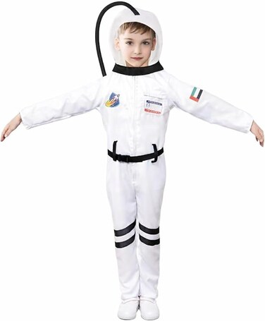 Astronaut Kids Costume UAE &ndash; Premium White Space Suit Jumpsuit, Unisex with UAE Badge - Medium