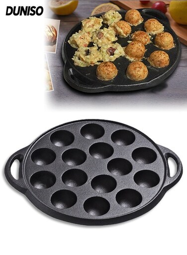 15 Holes Takoyaki Grill Pan,Non-Stick Stuffed-Pancake Pan,Takoyaki Maker Pan,with Steel Fork and Oil Brush,Scratch-Resistant and Wear-Resistant,Easy to Use,for Home Kitchen,Gas Stove and Induction Cooker