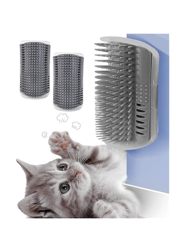 HALAMODO 2 Pack Cat Self Grooming Brushes (Longer and Softer), Cat Wall Corner Grooming Comb, Scratcher and Corner Brush for Cats, Softer Corner Massage Toy for Cats,Puppy-Grey